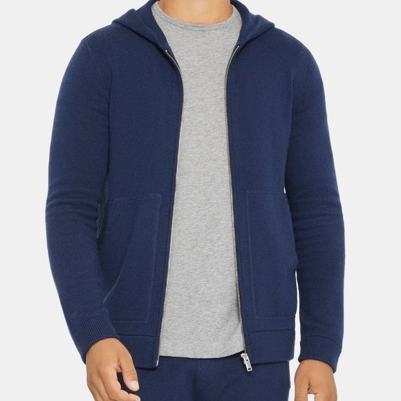 NWT Theory Wool-Cashmere blend hoodie Navy medium - Picture 15 of 16